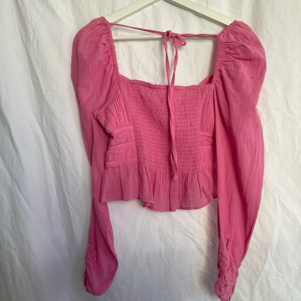 Free People Chloe Aurora Romantic Smocked Peplum Blouse Boho Coquette Size S